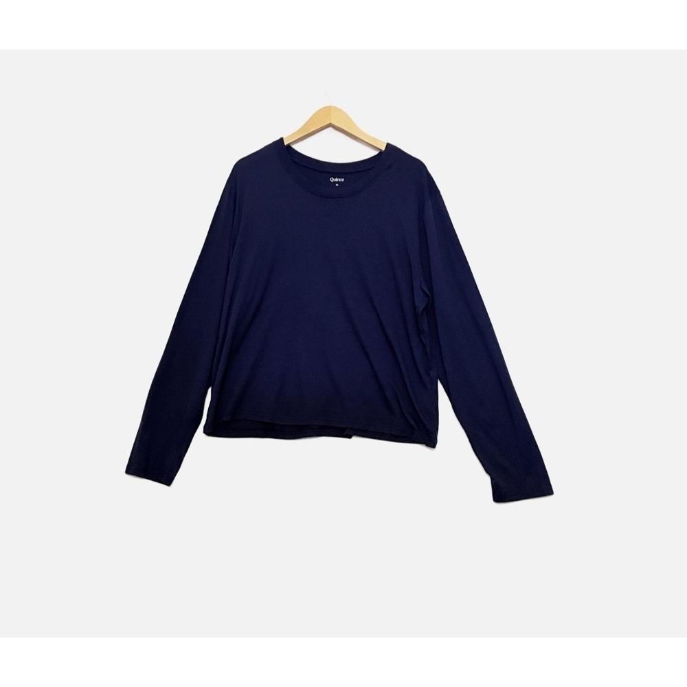 Quince T-Shirt XL Navy Cotton Modal Relaxed Long Sleeve Crewneck Casual Top